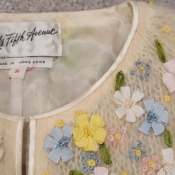 50s/60s Vintage Floral English Garden Cardigan Mohair Wool Blend Size Small - Picture 3 of 11